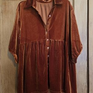 Velvet Mini Dress in Burnt Orange